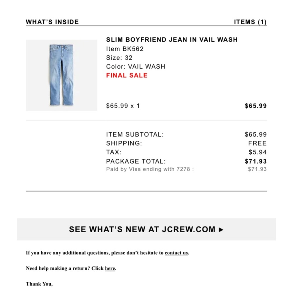 J.Crew slim boyfriend jeans 32 new WOT